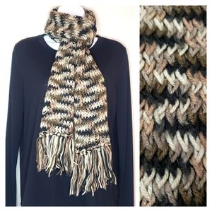 Neutral Colors Handcrafted Crochet Scarf with Fringe Edges